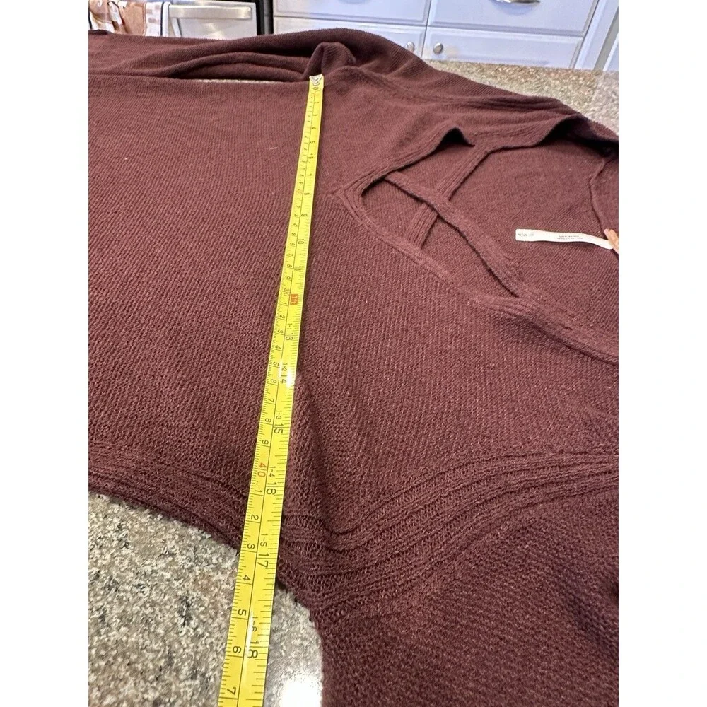 FREE PEOPLE ‎ Brown Cross V Neck, Bell/Long Sleeve Tunic Vented Sweater Size S/P